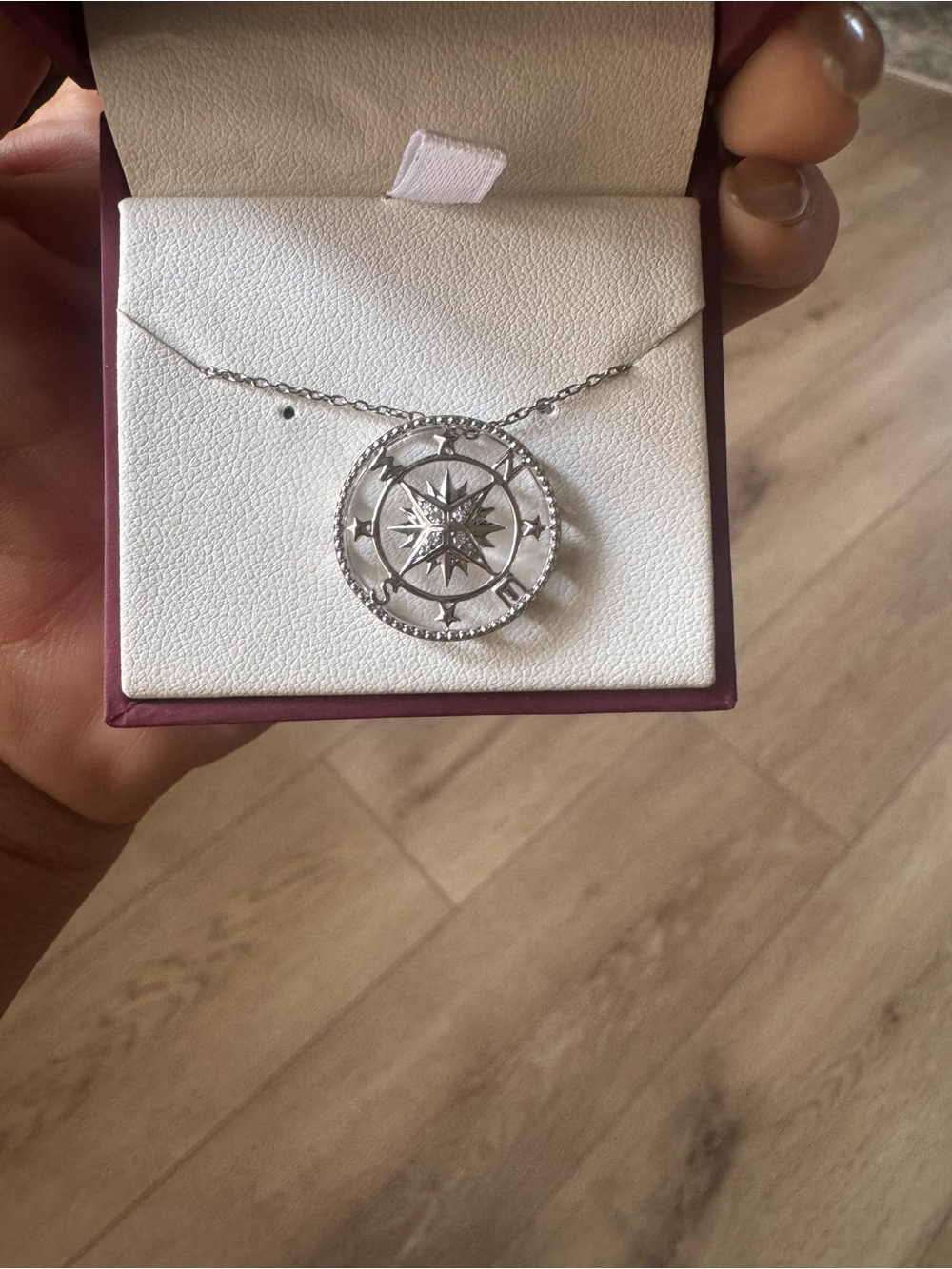 Zales Silver Diamond Compass Star Pendant Necklace